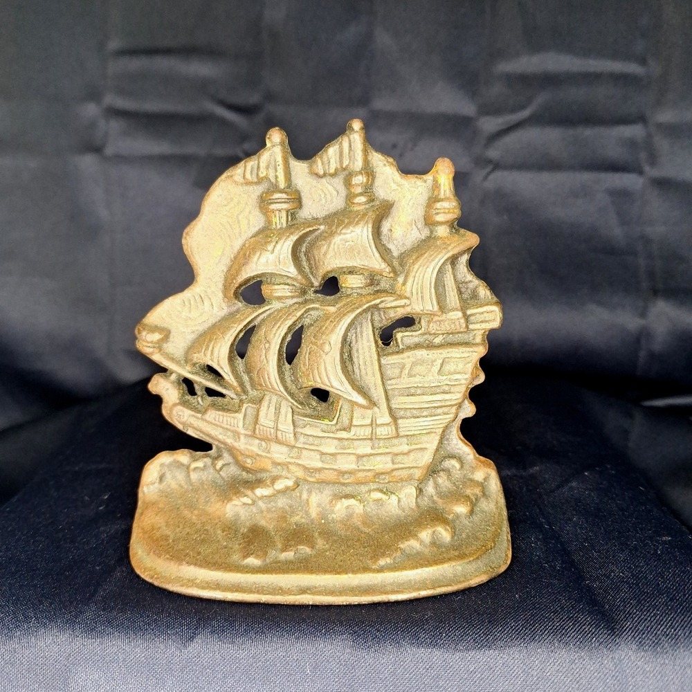Vintage Cast Iron Ship Sailing Doorstop Bookend Decor Heavy Bronzed Antique Ship